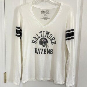 Baltimore Ravens T-Shirt V-Neck Long Sleeve Top 47 Brand Football NFL Gray White
